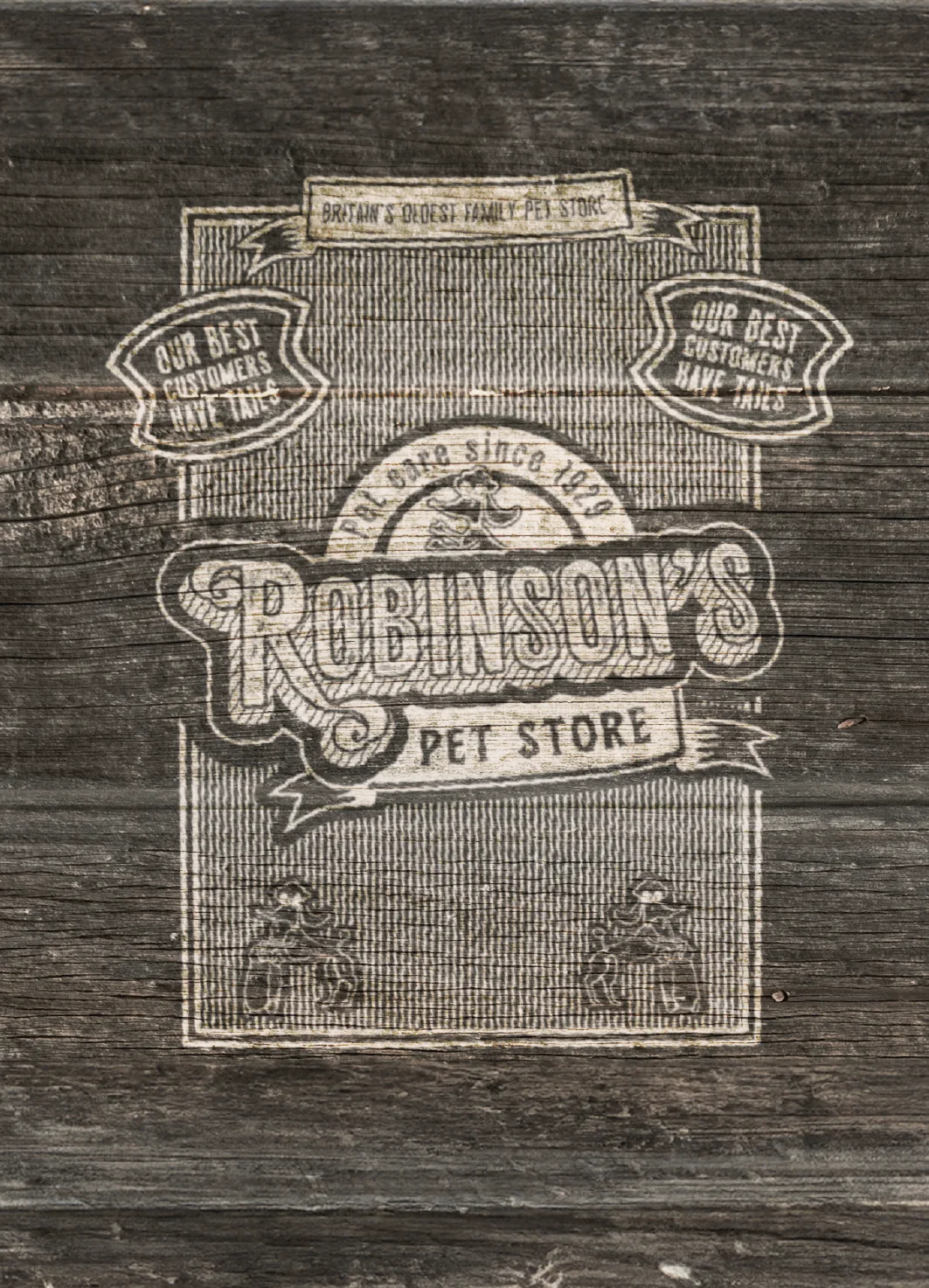 Pet store branding heritage, vintage poster style
