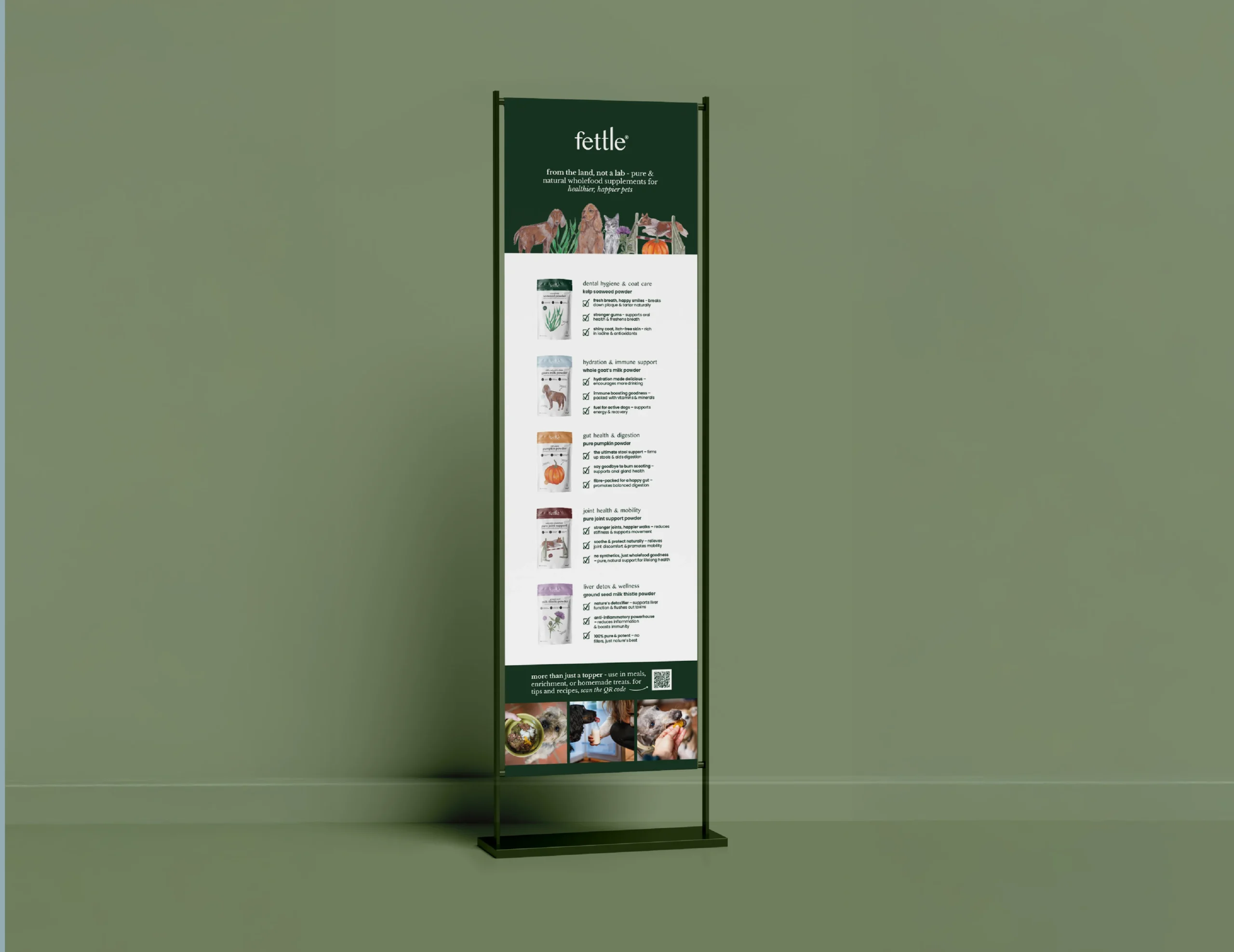 banner stand design for Crufts - for pet supplement brand fettle