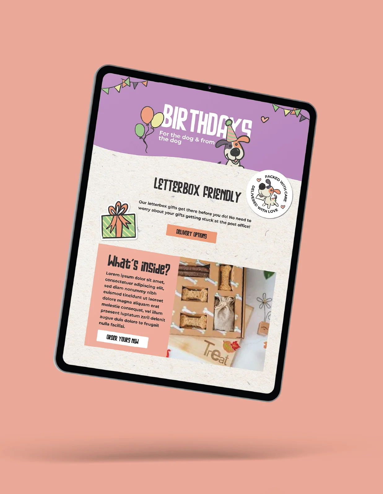 rebranding a pet gifting company web design - birthdays